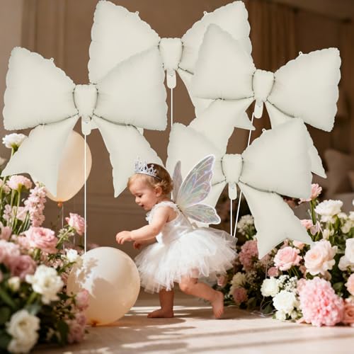 Image of 12 Pcs 18 Inch Heart Balloons and 38 Inch Bow Balloons, Large Foil Bow Heart Balloon Bow Party Decorations for Birthday Baby Shower Valentines Wedding Party
