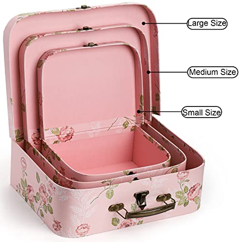 Fasmov 3 Pack Paperboard Suitcases Storage Box Decorative Storage Boxes Storage Gift Boxes With Lids For Photo Storage Home Decoration, Wedding, Birthday, Anniversary, Pink #TOP2