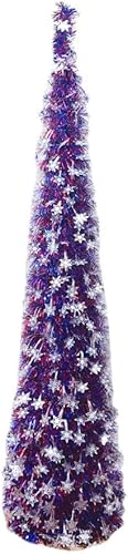 Árbol de decoración del 4 de julio, árbol de Navidad patriótico desplegable, árbol de Navidad de oropel de 5 pies, adornos de estrella de