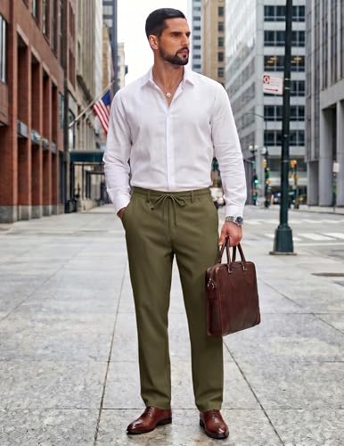 Image of COOFANDY Mens Cotton Linen Pants Casual Drawstring Summer Beach Pants Lightweight Linen Dress Trousers