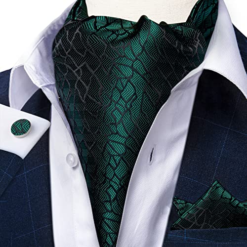 Image of DiBanGu Mens Silk Ascot Ties Paisley Jacquard Woven Cravat and Pocket Square Cufflinks with Lapel Pin for Business Wedding