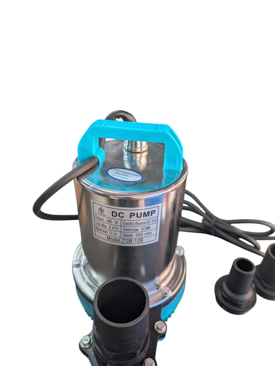 Solar Submersible 380W Water Pump Solar Panel or Battery Operated Water Pump Head 25-30 Feet 4000Lph Stainless Steel For Water Transport, BILGE Marine Boat (2 INCH 12V GREEN)