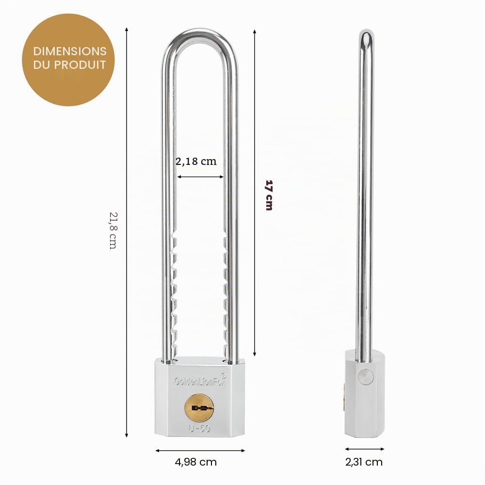 Cadenas à Anse Longue - Serrure de Porte d'Armoire Étanche en Acier Laminé à Clé - Long Faisceau 5,1 cm