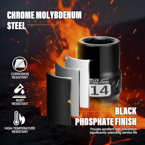 Image of 1 /2 Inch Drive 14mm Shallow Metric Impact Socket,CR-MO,6 Point Radius Corner Design,Square Chamfered Opening,Axle Nut Impact Grade Socket for Easy Removal