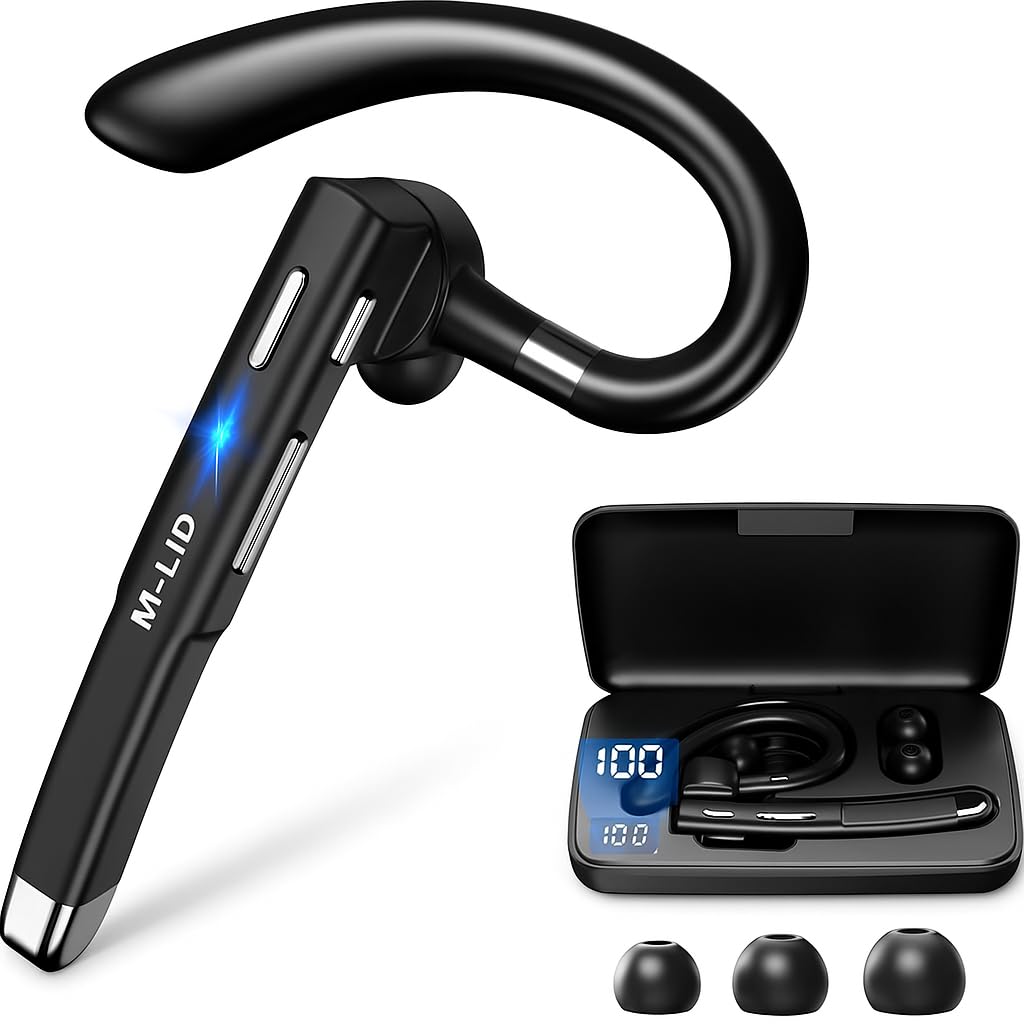 YYK520 Bluetooth 5.4 Wireless Headset with Mic, Noise Cancelling Earpiece, 100H Battery, Rotatable Earhook, Hands-Free Mute Button, IP55 Waterproof Headphone for Driving, Work & Business Calls-picture-19
