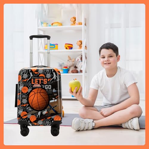 Image of Kid's Luggage Set 2 Piece Suitcase Set 16'' Hardside Luggage with Spinner Wheels Girls Boys Carry on Toddler Luggage Travel Rolling Luggage Carry on Luggage Airline Approved Basketball