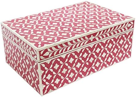 Caja de incrustaciones de hueso rosa hecha a mano