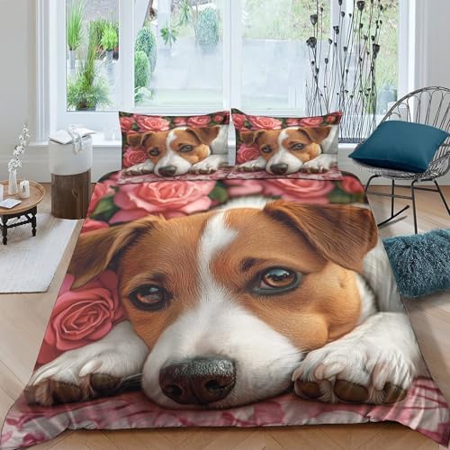Parure de lit chiot 3D lit simple 135x200cm avec housse de couette fleurs