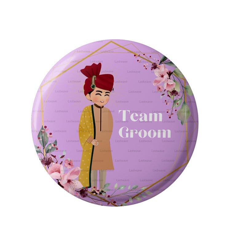 Image of Lastwave Team Groom Badges, Premium Wedding Badges, Glossy Finish Wedding Badges for family Wedding & Reception Party (LSWPR040) (58mm, Pack of60)