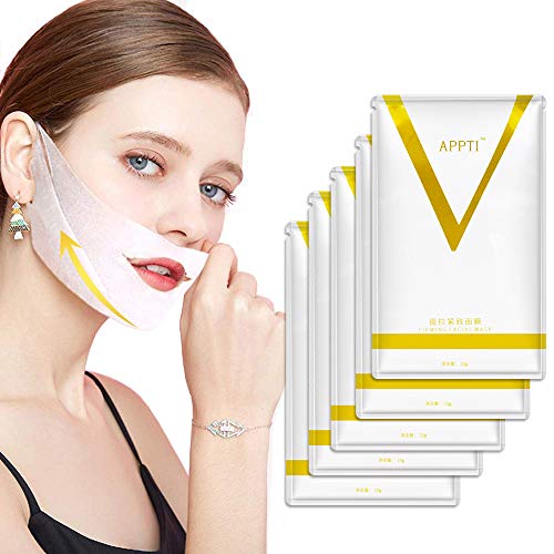 V Line Mask and Double Chin Reducer, Intense Lifting Patch for Chin Up & V Line, Firming and Moisturizing Korean Chin Mask Face Lifting Masks 5 Pcs
