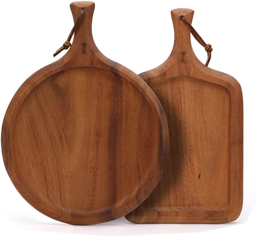 Cutting Board Wooden Mini Pizza Board Cutting Board Set: Stylish Kitchen Chopping Board with Lip and Handle