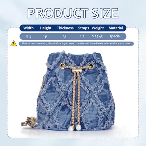 Image of Denim Bucket Bag, Denim Purses for Women, Drawstring Jean Crossbody Shoulder Purse Hobo Bag, for Commuting, Shopping, Dating