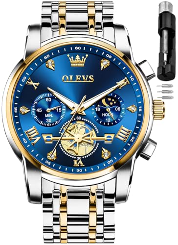 Image of OLEVS Mens Watches Luxury Diamond Calendar Stainless Steel Male Watches Business Dress Waterproof Luminous Fashion Watch for Men