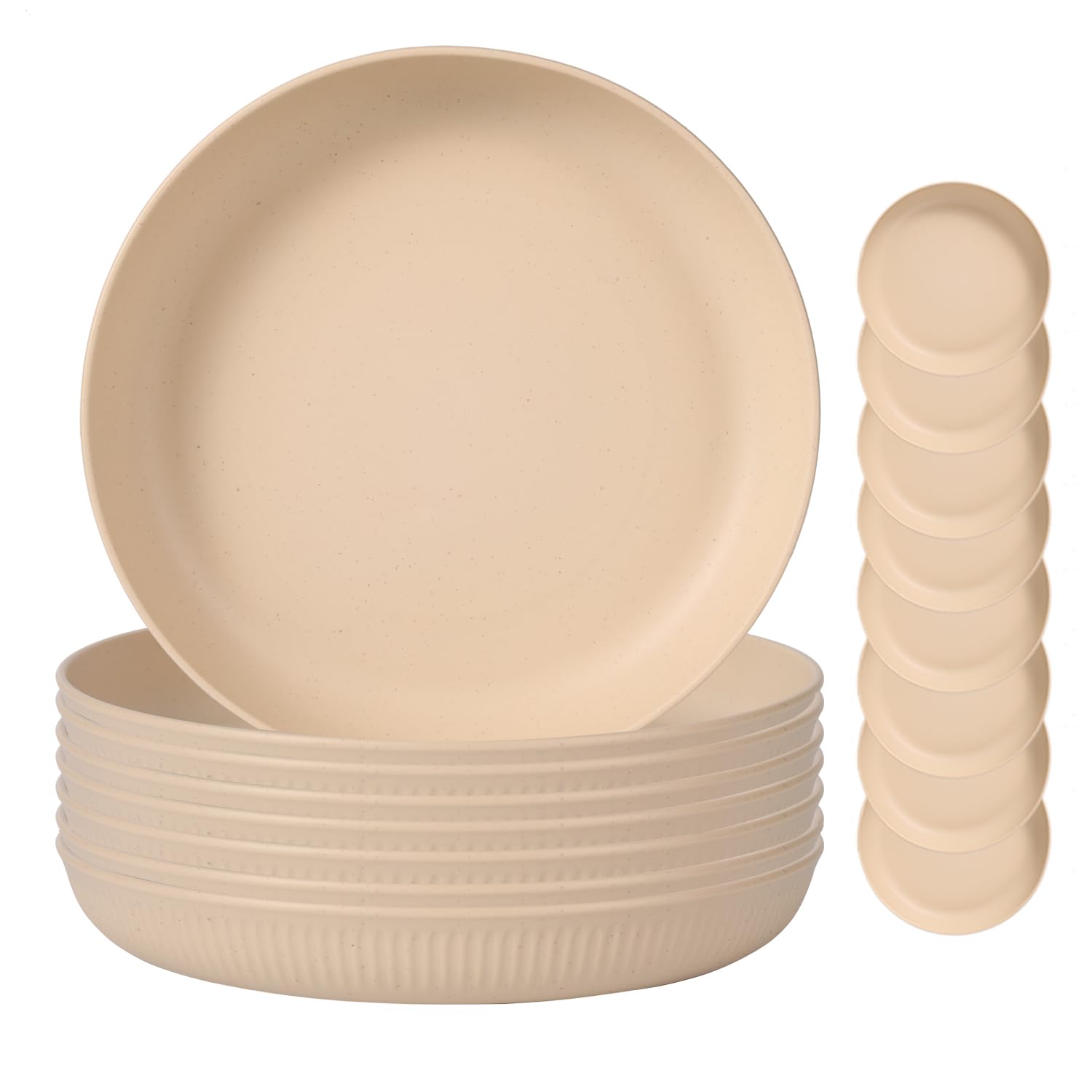 Sagiterra Camping Plate, Unbreakable Deep Picnic Plate Set 8，Reusable Dinner Plate Set, Microwave and Dishwasher Safe Plastic Dinner Plates for Salad, Pasta, Party, Home (White-8)
