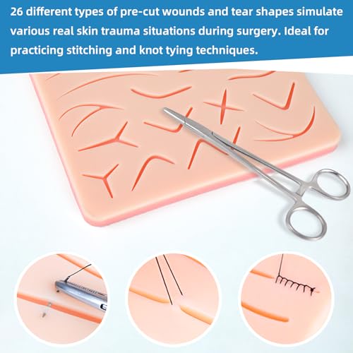 Image of Suture Practice Pad Three-Layer Silicone Skin Kit, Upgraded 26 pre-Cut Wounds, Includes Large Silicone Lip Suture Pads for Medical Students Training (Pack of 3)