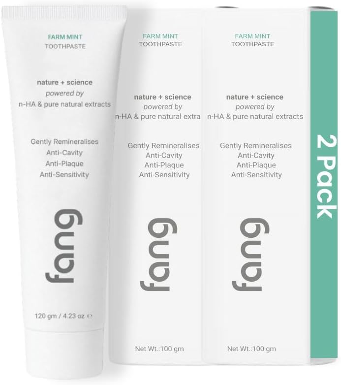 Fang Natural Nano Hydroxyapatite (N-Ha) Farm Mint Toothpaste (2 X 100 gm) | Teeth Whitening Sensitive Oral Care | Active Fresh & Tooth Protection for Adults | Vegan, Fluoride Free & Non Toxic