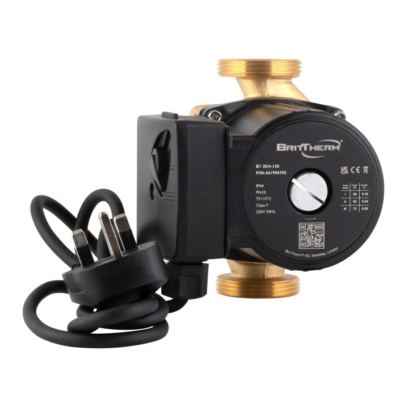 BritTherm B1 25/4-130 Bronze Hot Water Pump, Secondary Recirculator for Potable Systems 130mm Inline, 1.5" Connections - Image 2
