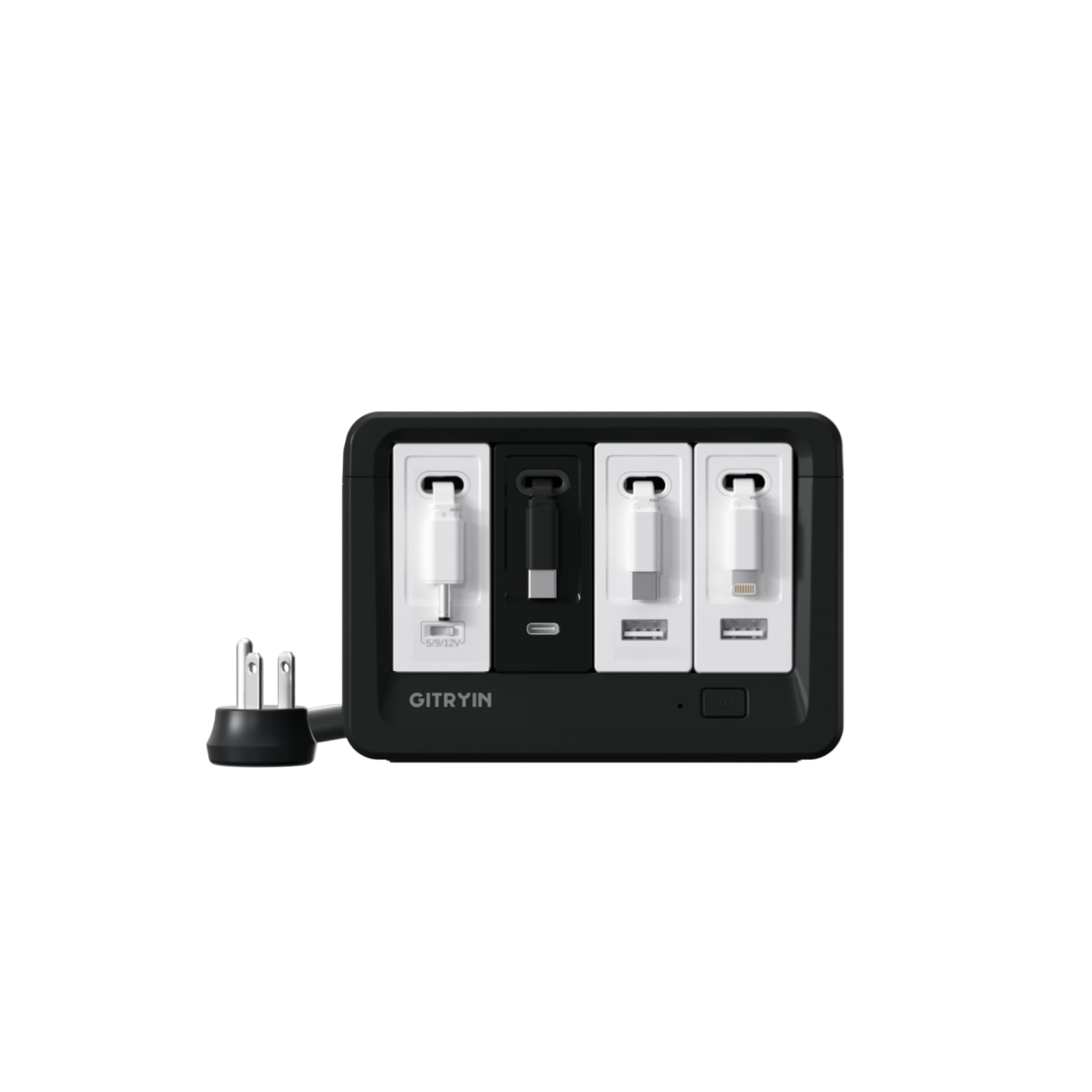Gitryin 1 DC, 1 Lightning, 2 Type-C Retractable Wall Chargers with 2 USB A Ports and 1 Power Strip, 12-in-1 Desktop Charging Station