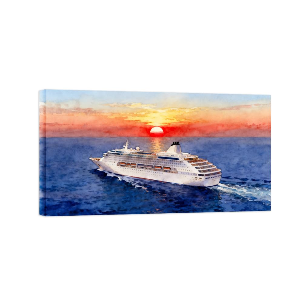 OZPWBVY Blue Sea Boat Landscape Canvas Prints Ready to Hang 20x35cm Wrapped Canvas