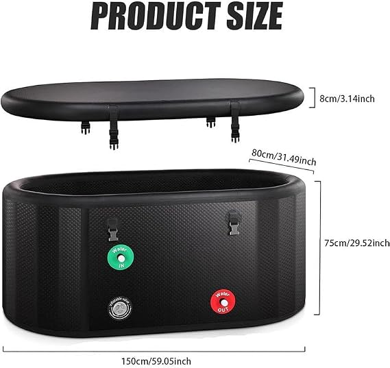 Ice Bath, ice Barrel, ice Bath with Cooling System, 8 cm Insulating Wall, with lid, Brushed Surface, for Relaxation, Cold Water Therapy, Adult Bathtub