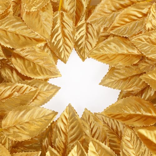 MWOOT 50 Pièces Feuille Artificielle de Rose Artisanales, Fausses Feuilles de Soie, Faux Feuilles d'or pour DIY Gâteau Bouquet Guirlande Centres Table Mariage Fête Décorations