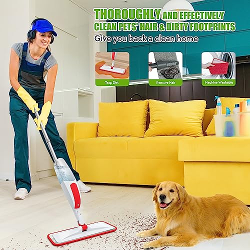 Spray Mops for Floor Cleaning, Microfiber Dust Wood Floor Mop, Wet Spray Mop with Reusable Washable Pads for Home Commercial Hardwood Laminate Vinyl Wood Tile Floor