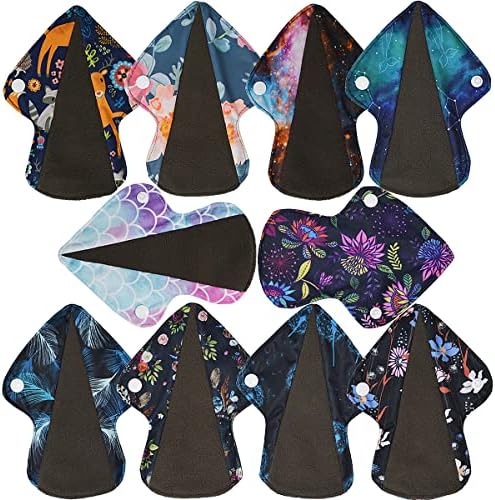 ReUseLife Charcoal Bamboo Mama Cloth/Menstrual Pads/Reusable Sanitary Pads Panty Liners for Thongs,7 inch Length by 5 inch Width with Wing (10 Pieces Set)