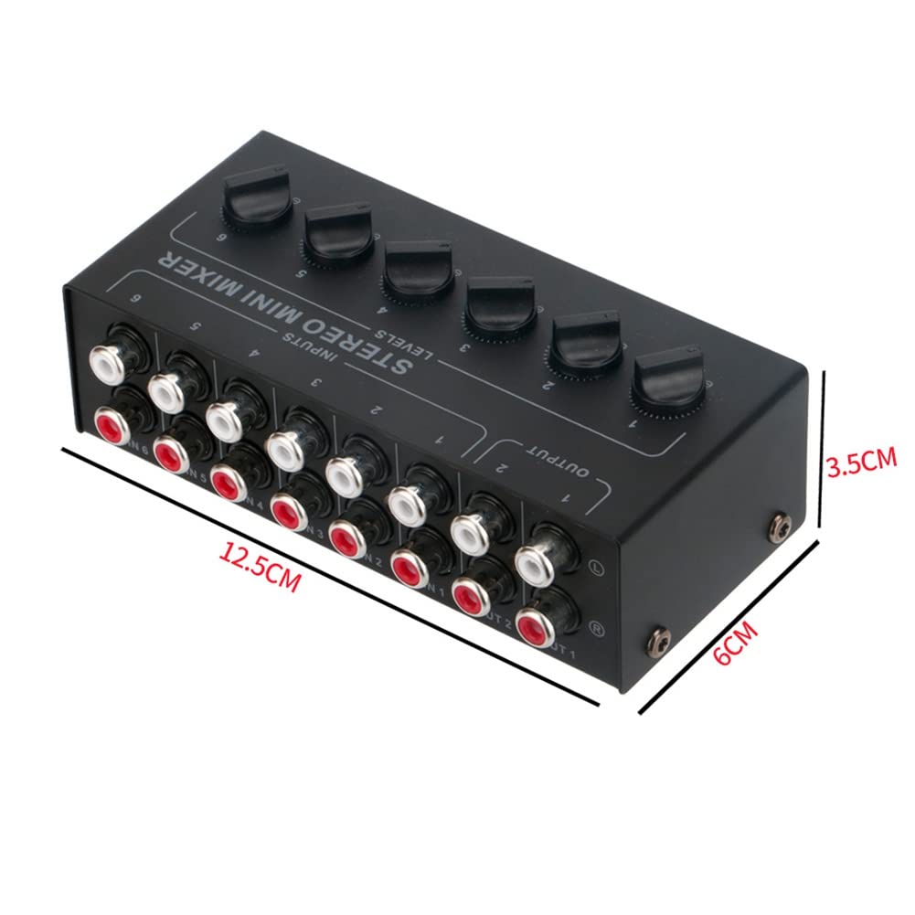MéLangeur Passif StéRéO 6 Voies MéLangeur Audio Portable 6 EntréEs 2 Sorties Distributeur StéRéO ContrôLe du Volume Batterie Requise