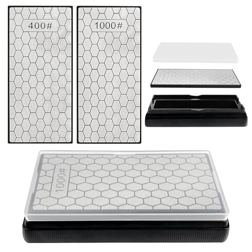 Vunanvu Piedra Afilar Diamante Doble Cara Grano 400/1000, Afilador de Diamante para Cuchillos con Base Antideslizante, Placa de Diamantes para Afilar Cuchillos de Cocina, Tijeras y Utensilios