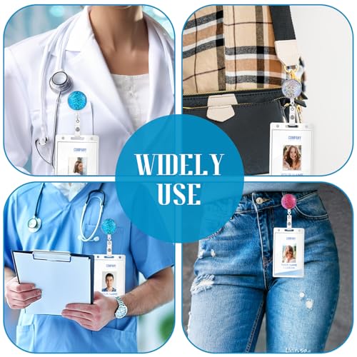 Mabor Carretel de crachá retrátil com 3 peças, lindo clipe de jacaré com glitter, carretel de crachá