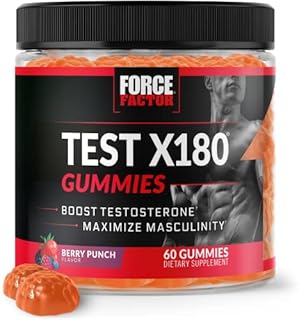 Test X180 Gummies Testosterone Booster for Men with Tongkat Ali, Horny Goat Weed, Tribulus Terrestris, Fenugreek, & Black Maca, Supplement Men, Force Factor, Berry Punch, 60 Gummies, 1-Pack