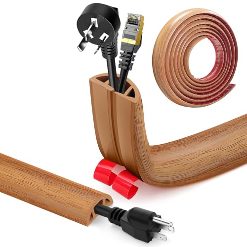 Passe Cable Sol Adhesif, Cache Cable Sol, Flexible PVC Goulotte Passe Cable Sol Protege Cable Sol Passage de Cable au Sol pour Tous Les Câbles, Résidentiel, Bureaux Plus(Grain de Bois A, 3cm x 5m)