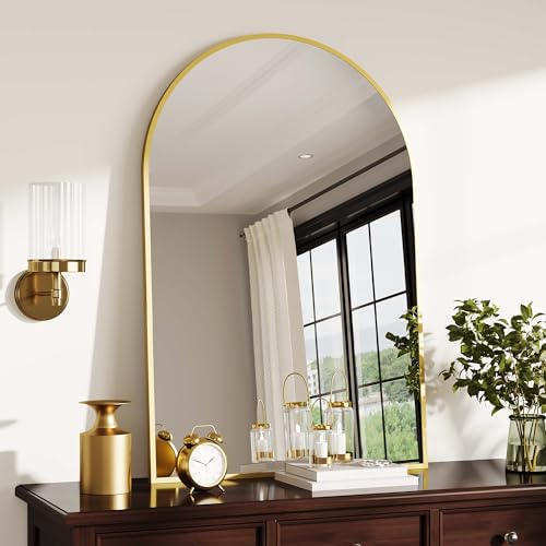 Garvee Miroir Salle de Bain, Miroir Mural Arqué, Cadre en Aluminium, Miroir Mural Moderne Résistant à Rouille, Verre Trempé pour Coiffeuse, Entrée