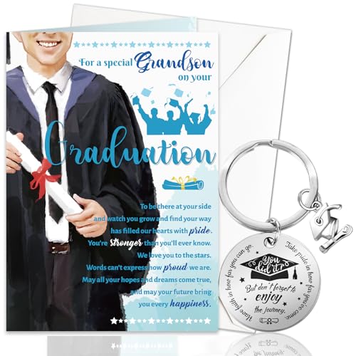 DPKOW 2024 Graduation Card & Keyring Set for Grandson, Class of 2024 Graduation Gift for Him