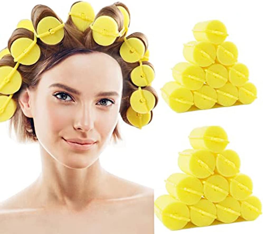 KASTWAVE Foam Sponge Curl Roller - 24 Pieces Soft Sleeping Rollers for Curvy Wavy Hairstyle - Curling Styling Tools for Long, Short Hair - Ladies and Children (Yellow)