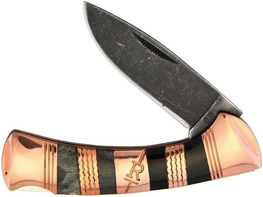 Lockback Cuchillo de bolsillo plegable abierto de acero inoxidable de 2.88 pulgadas, hoja de acero inoxidablemango de cobre, cuchillo de caza de