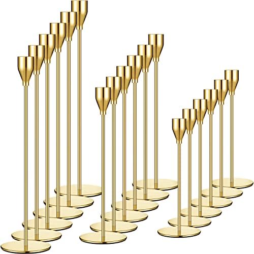Set of 18 Candlestick Holders Metal Candle Holder Taper Candle Holders Tall Candle Holders for Table Centerpiece Modern Pillar Candle Holder Decorative Candle Sticks for Home Wedding Decor(Gold)
