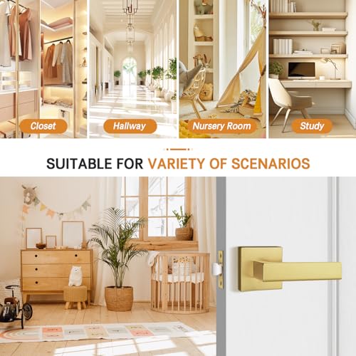 Probrico Passage Closet Door Handles 10 Pack, Gold Interior Non-Locking Square Hallway Levers by Probrico - Image 5