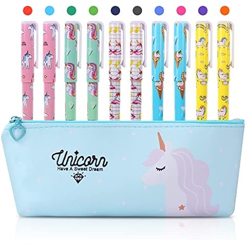 OFFCUP Unicorn Gifts for Girls, Unicorn Stationery Set, Unicorn Pencil Case with 10pcs Unicorn Gel Pens Unicorn Birthday Gift Unicorn Stationery Sets for Girls and Boys (Green) Cover