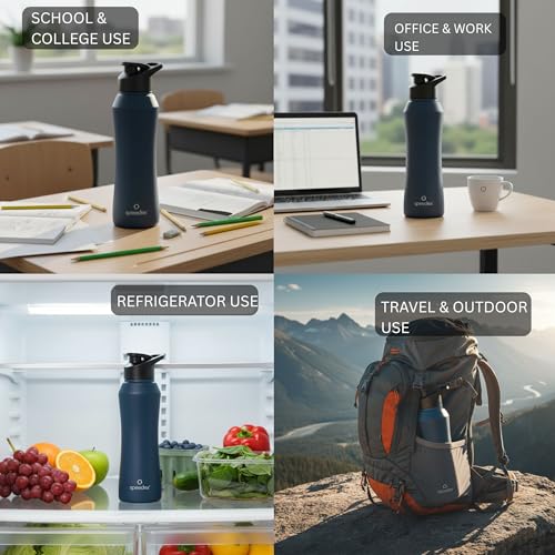 Image of Speedex Stainless Steel Water Bottle 1 Ltr, 1000 ml Metal Bottle For Daily, Office, School, Gym, Travel Use for Men, Women, Kids, Adults-Leak Proof Sipper Cap, BIS Approved, Teal Blue, Set of 4