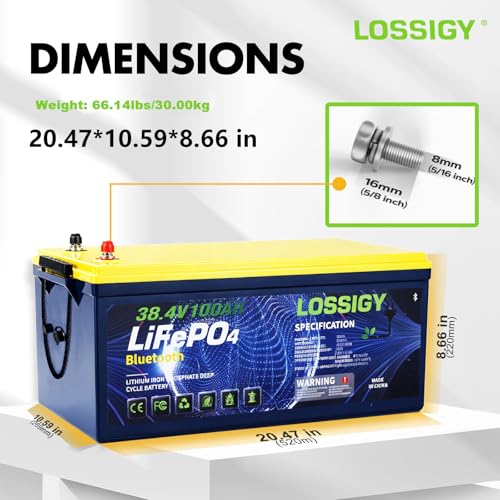 Image of LOSSIGY 36V Golf Cart Lithium Battery, Built in 200A Smart BMS, Peak Current 1000A(3-5s), Perfect for Passenger Car, Trolling Motor