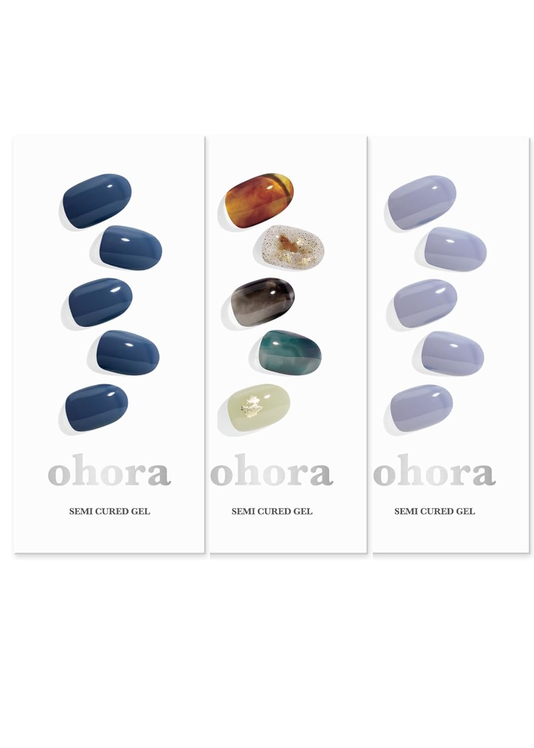 ohora Semi Cured Gel Nail Set of 3 (N Cream Indigo & N Dreaming & N Cream Cloud) - Professional Salon-Quality Nail Care