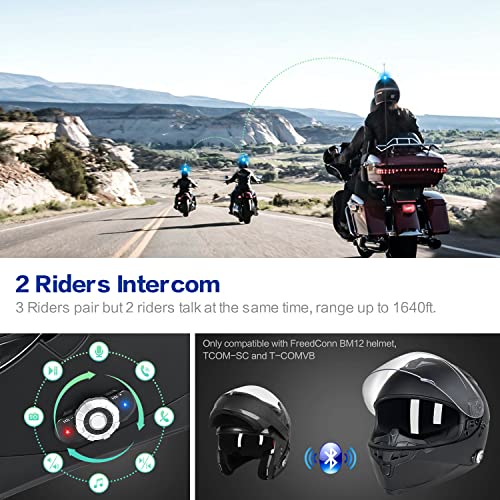 Freedconn Bluetooth Motorcycle Helmet Bm12 Dot Full Face Bluetooth Helmets Motorcycle Dual Visor Helmet With Integrated Intercom System/ 2~3 Riders Pair/ 500M/ Fm/ Mp3/ Voice Dial (Matte Black, L) #TOP3