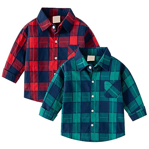 Baby Boys' and Toddler Long Sleeve Plaid Flannel Button Down Shirt Gentleman Jacket School Uniform Shirts for Girls