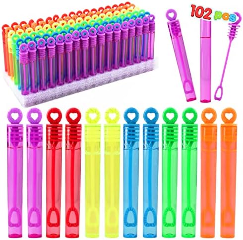 Sloosh 102 Pcs Circle Mini Bubble Wands Bulk with 8 Colors for Kids' Bubble Toys Summer Bubble Fun Activity, Easter, and Assortment Party Favors Gift