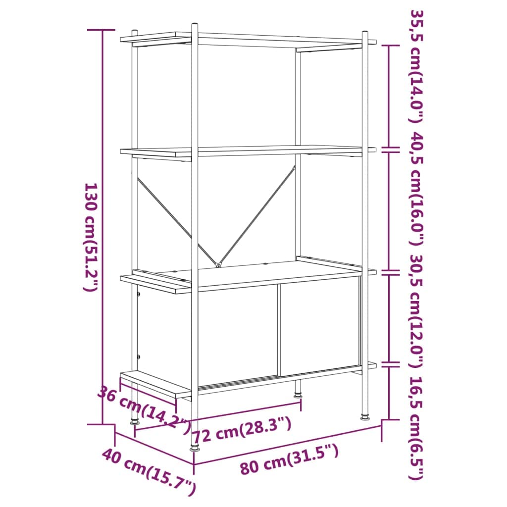Scaffale con 4 ripiani e armadio, 80 x 40 x 130 cm, in acciaio e legno, per soggiorno, libreria, per ufficio