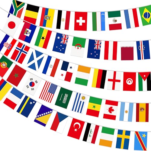 48 Countries World Flags for Soccer Game Party 2026 32 FT Country String Flags for Sports Themed Parties Double Sided Flags of the World World Banner for International Soccer Game Decor