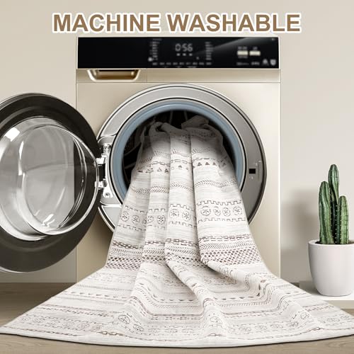 Tapete decorativo 5x7 geométrico boho marrón lavable miniatura 3