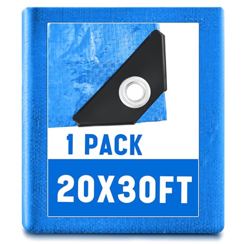 Image of 1 Pack 20 x 30 ft 5.5 Mil Large Tarps Heavy Duty Waterproof Tarp Multi Purpose Tent Cover for Home Boats Cars Camping Patio Furniture Roof Emergency Rain Protective Cover, Blue