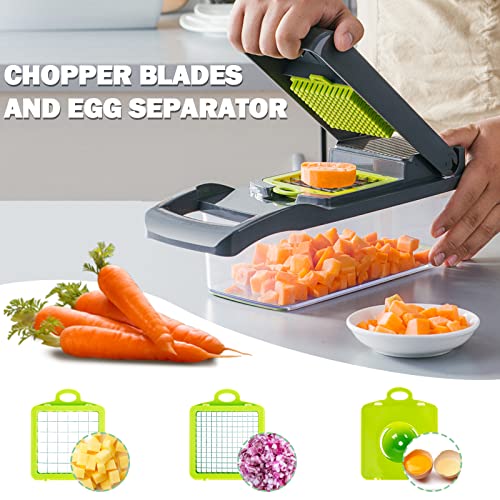 Foto von Mandoline Gemüsehobel, IDIQIB Multifunktionaler Gemüseschneider Obstschneider Kartoffelschneider Zwiebelschneider Gemüsereibe mit Schutzhandschuhen, Eitrenner, zum Schneiden von Obst und Gemüse